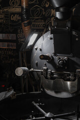 Close up of modern coffee bean roasting machine