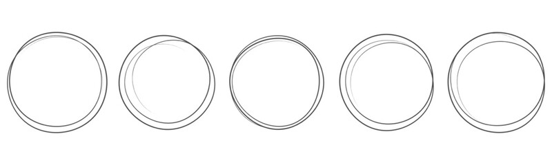 Hand drawn circle line sketch set illustration. Art design round circular scribble doodle. Pencil or pen graffiti bubble or ball draft.