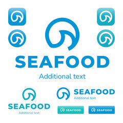 Seafood logo for a cafe or restaurant with the image of a fish fin in a circle