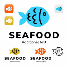 Seafood logo for a cafe or restaurant with a trendy image of a fish - 629513684