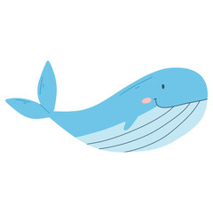 Cute whale in flat style. Hand drawn whale isolated on white background. Vector illustration.