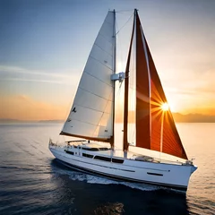 Wandaufkleber sailing boat at sunset © Girish