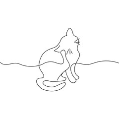 The style is one solid line, the silhouette of a cute flexible cat, a black line drawn by hand. Logo for veterinary clinic, design for printing business cards, banners, websites.