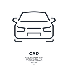 Car, automobile, vehicle editable stroke outline icon isolated on white background flat vector illustration. Pixel perfect. 64 x 64.