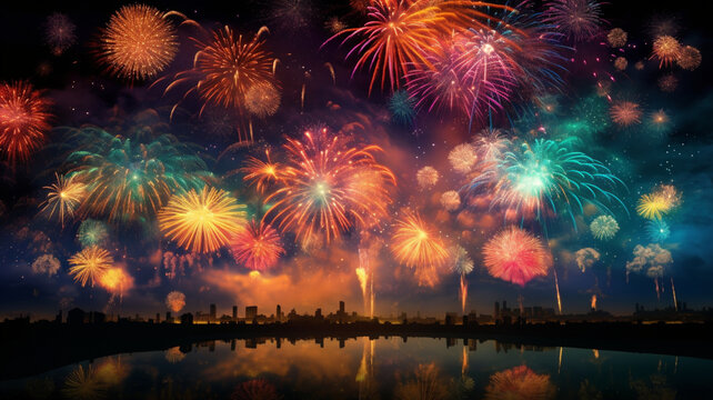 花火大会　打ち上げ花火　日本の夏　AI画像 | fireworks, Japan, summer, Generative AI