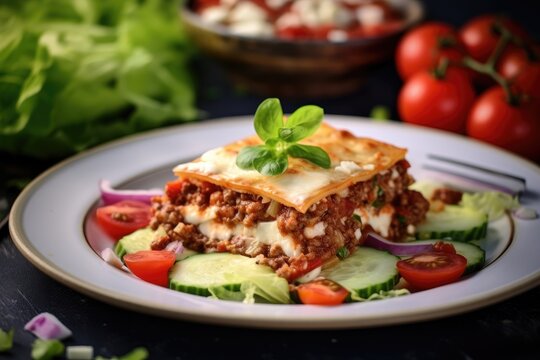 Salad with Lasagna On a White Plate