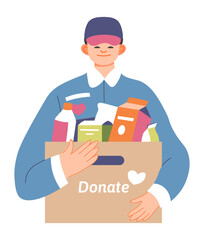 Volunteer donating food grocery products vector