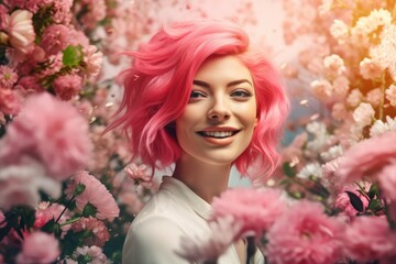 Fototapeta premium Pink hairs woman. Generate Ai