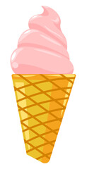 Cone of vanilla ice cream, gelato dessert vector