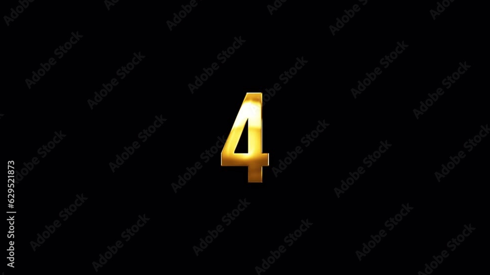 Poster loop number four gold text shine light motion animation on black abstract background. promote advert