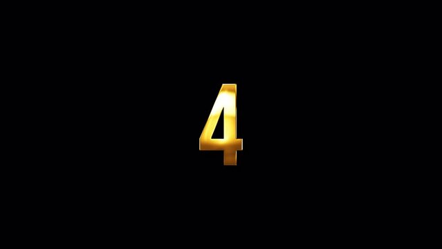 Loop Number Four gold text shine light motion animation on black abstract background. promote advertising concept isolate using QuickTime Alpha Channel proress 444