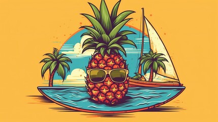 Pineapple mascot, Hello summer background, Generative ai