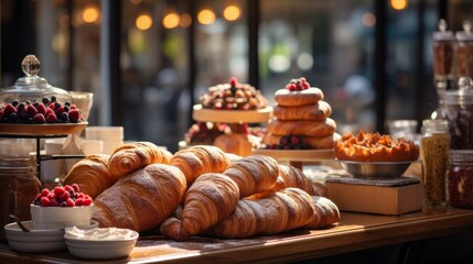 Confectionery with the atmosphere of a street cafe. Delicious treats and pastries. Generative AI