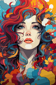 Woman in vibrating colors illustration