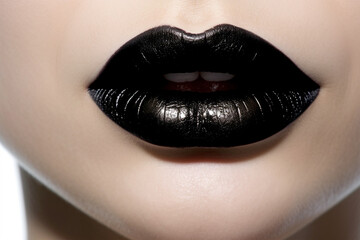 Close up of woman's lips with bold black lipstick