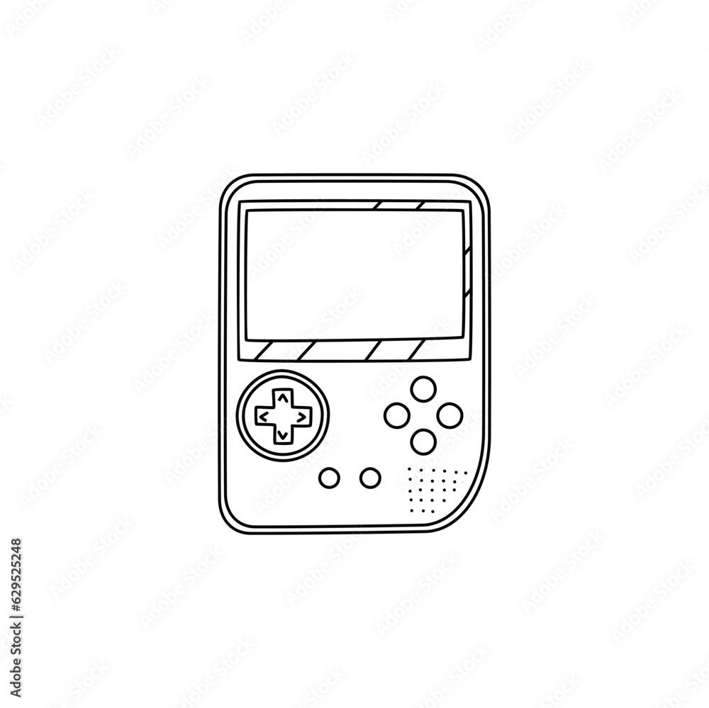 Poster retro doodle video game console. game portable console element. vector illustration