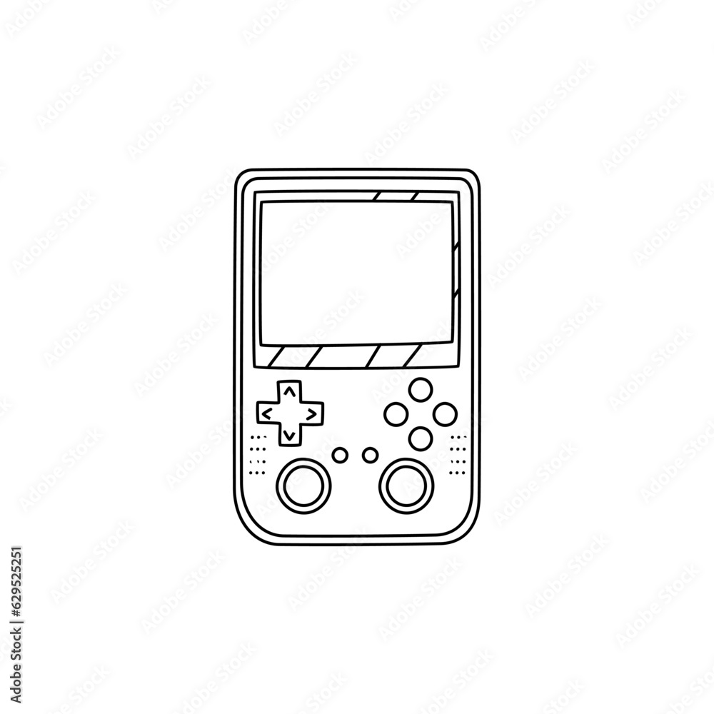 Poster retro doodle video game console. game portable console element. vector illustration