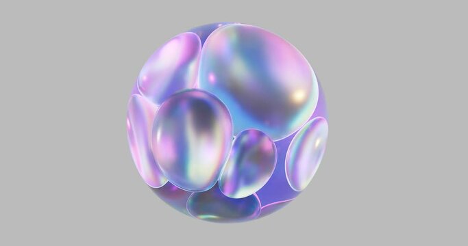 3D background. Abstract dispersion glass sphere.Futuristic blob with rainbow. Liquid shape, animation in 4K. Holographic spectrum colors. 3D video. Prism, iridescent concept	