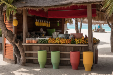 Beach shop selling juices and drinks - obrazy, fototapety, plakaty
