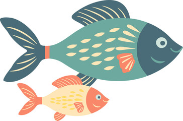  Cute fish cartoon flat style illustration. Generative AI