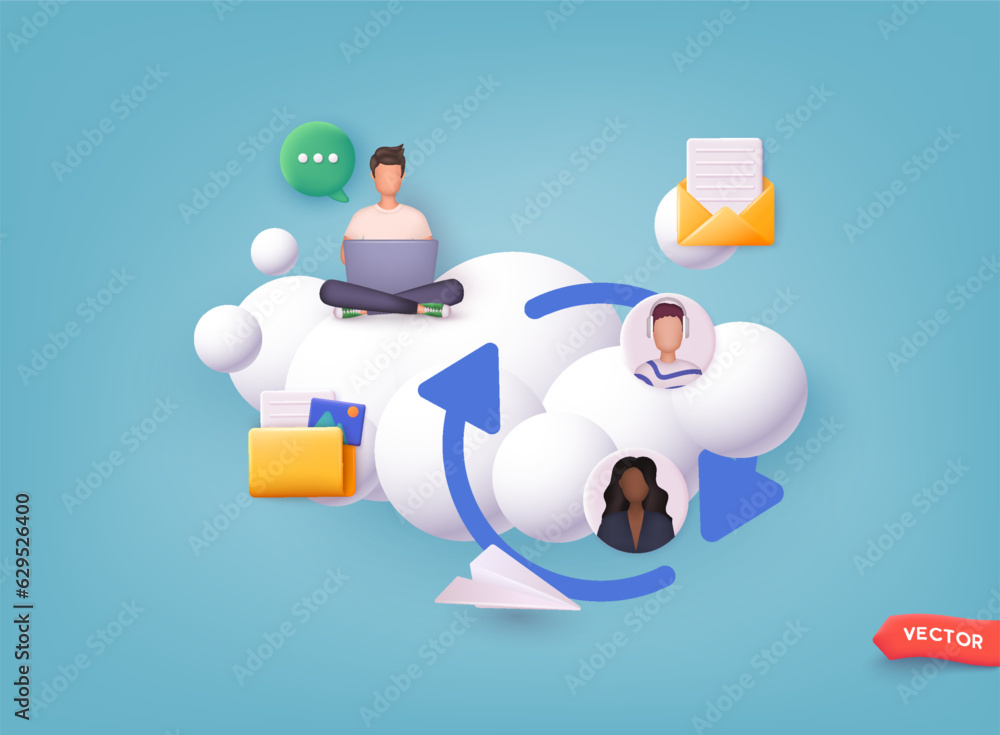Poster connected people as social community networking worldwide. cooperation and teamwork using internet c