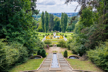 Varese, Italy - July 30, 2023: sunny view of the gardens of Villa Toeplitz, no people are visible.