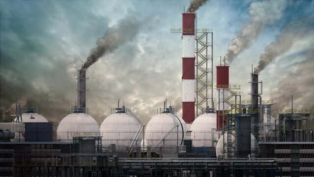 gas power station with storage tank industrial hub, fictitious - loop video