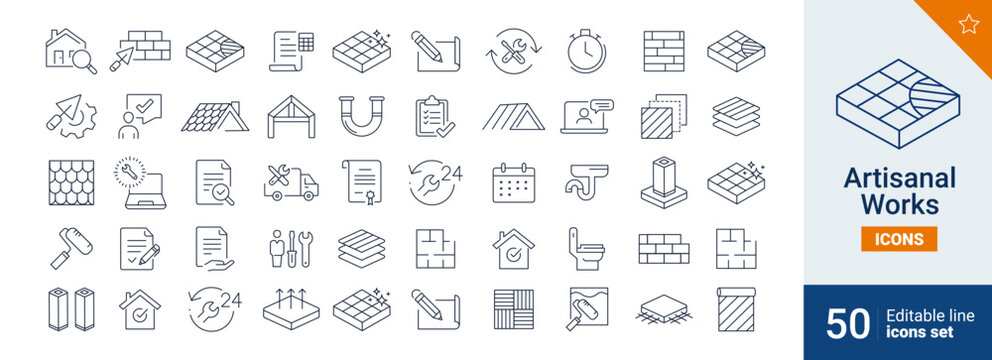 Artisanal icons Pixel perfect. home, roof, pipes, ....