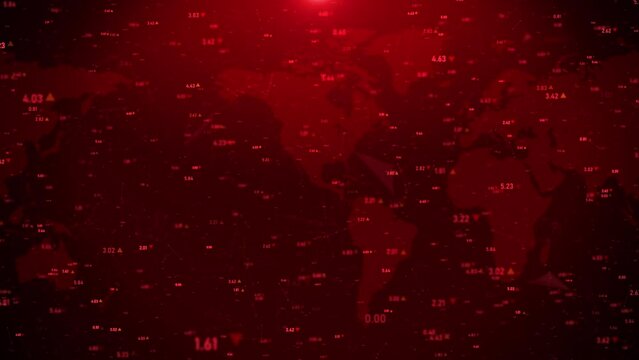 Futuristic finance and stock market Red background with map and numbers