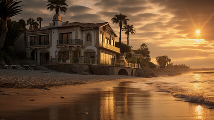 Sunrise at a luxury villa on the sea coast