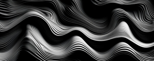 Black and white pattern of wavy shapes, in the style of free brushwork, abstract minimalism appreciator, brush strokes. 