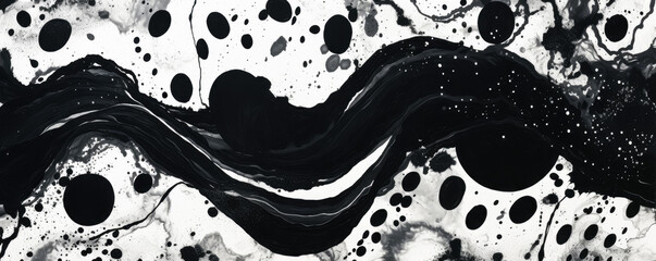 Black and white pattern of wavy shapes, in the style of free brushwork, abstract minimalism appreciator, brush strokes. 
