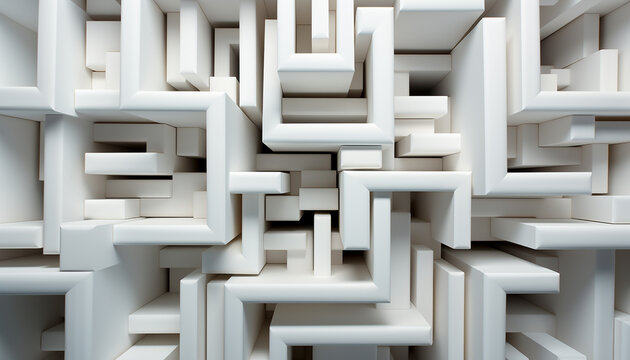 Abstract white maze top view/The concept of a business strategy, analytics, search for solutions, the search output. Labyrinth of white blocks.