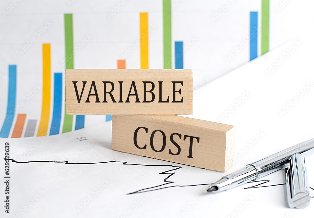 Poster variable cost text on a wooden block on chart background , business concept