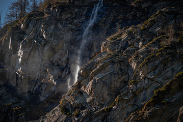 Waterfall in Macugnaga in Italy alps