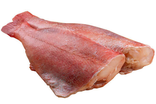 Two butchered pink snappers. Laid out fishes at the fish market