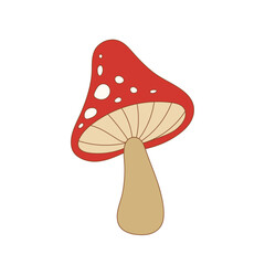 Retro 70s groovy mushroom. Red amanita mushroom. Naive groovy isolated vector illustration.