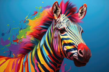Technicolor Zebra Illustration: An AI-generated illustration of a zebra showcasing an extraordinary palette of colors.