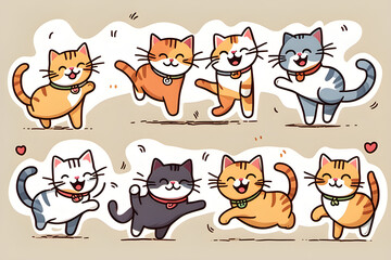 Fototapeta premium Very, very cute cats playing happy. GenerativeAI