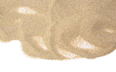 Dry beach sand isolated on white, top view