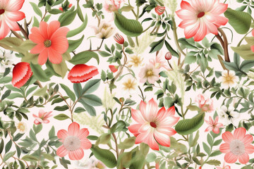 spring textile summer flower pattern leaf wallpaper art fabric drawing. Generative AI.