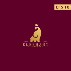 Elephant King With Crown Logo Design Vector Template With Luxury Gold Colour