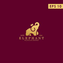 Elephant King With Crown Logo Design Vector Template With Luxury Gold Colour