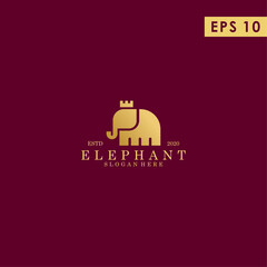 Elephant King With Crown Logo Design Vector Template With Luxury Gold Colour