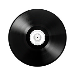 Black Vinyl Record with White Label isolated on transparent background. Generative AI.