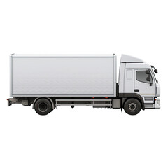Long and Rectangular white Cargo Truck Side View isolated on transparent background. Generative AI.