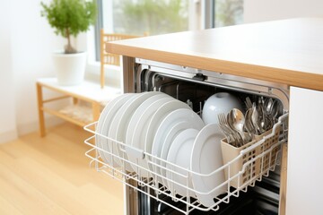 Kitchen furniture dishwasher light. Generate Ai