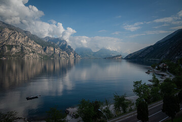 Lake Garda Italy in the morning on a cloudy day in summer landscape