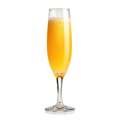 Mimosa in Champagne Flute with Orange Juice and Sparkling Wine isolated on transparent background.