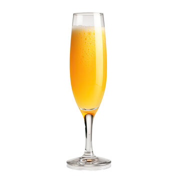 Mimosa cocktail in champagne glass isolated on white background